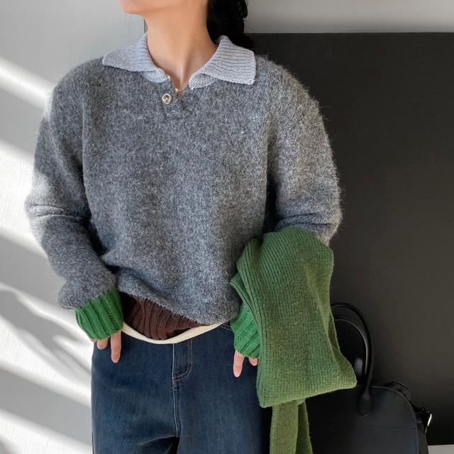 レディース ニット セーター トップス カットソー 2025新作 韓国風 ダブルカラー / U1120の通販は 7,047円