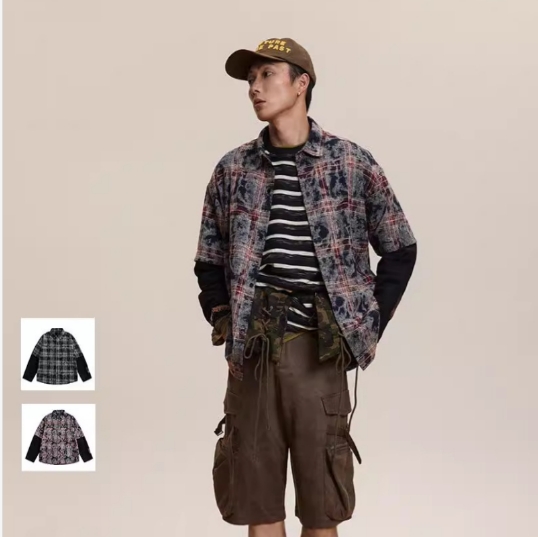 ワイシャツ 仮二件 メンズ 長袖 カジュアル トップス ファッション 2024秋冬新作 チェック / ブラウス CS120-FSHの通販は 8,034円