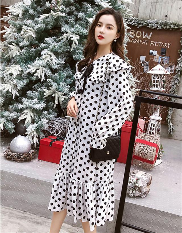 韓国ファッション 長袖 レトロ ドット柄 ゆったり ワンピースの通販はau Pay マーケット Grinfactory Au Pay マーケット店