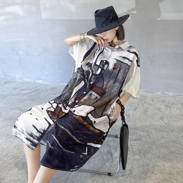 シャツワンピース 夏新作 プリント レディース レトロ カジュアル POLO ストリートの通販は 6,407円