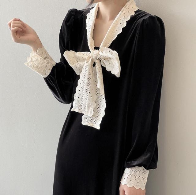 レディース ロングワンピース 2024秋新作 パーティー フレンチ ドレス 蝶結び レース / 82126の通販は 7,846円