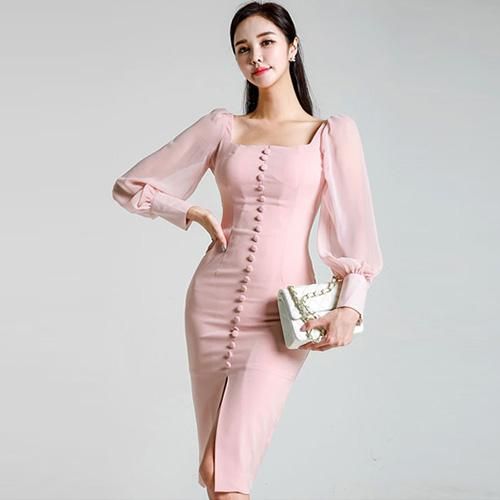 キャバ ドレス キャバドレス ミディアムドレス カット スリット デコルテ 可愛い 胸元 優しい パフスリーブ ワンピース ピンク S M L Xl の通販はau Pay マーケット Graxiaはドレスから下着まで国内最大級