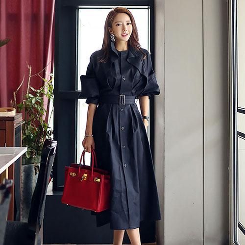 【グラシア】 キャバ ドレス キャバドレス ワンピース ロングドレス メリハリ ロング 高級感 パフスリーブ ネイビー S M L XL