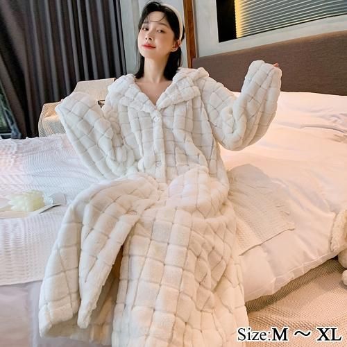 【グラシア】 ルームウェア モコモコ パジャマ 部屋着 シルエット ロング ゆったり しっかり ホワイト M L XL の通販は