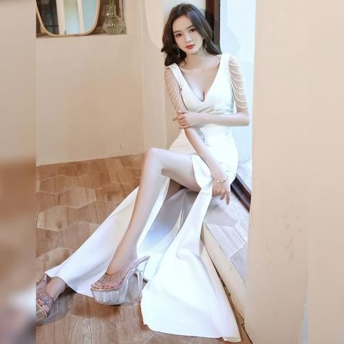 【グラシア】 キャバ ドレス キャバドレス ワンピース パーティードレス シンプル ストラップ スリット 肌魅せ 高級感 しっかり 華やか 大人 ドレープ レッド ホワイト S M L グラシア】 キャバ ドレス キャバドレス ワンピース パーティードレス