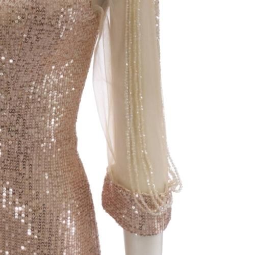 【グラシア】 キャバ ドレス キャバドレス ワンピース パーティードレス トレンド クラシカル ストラップ スパンコール チュール 華やか 大人 大胆 肌見せ シアー ゴールド S M L_12