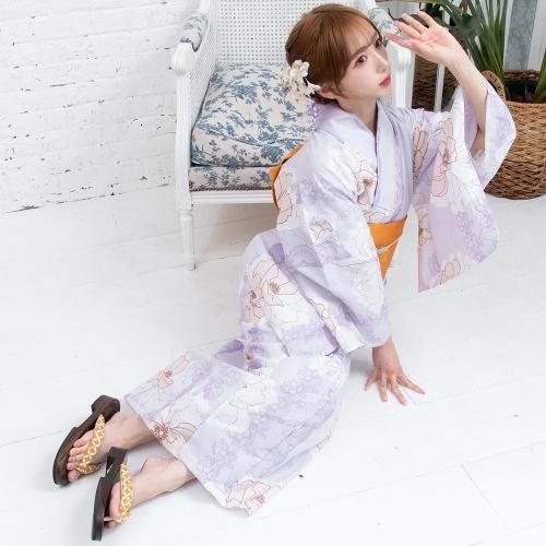 淡い花柄 浴衣・帯・下駄セット グラシア】 浴衣 結び帯 鼻緒下駄 3点