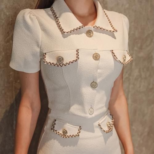 【グラシア】 キャバ ドレス キャバドレス ワンピース ミニドレス キュート セットアップ シェル パフスリーブ ホワイト S M L XL_5
