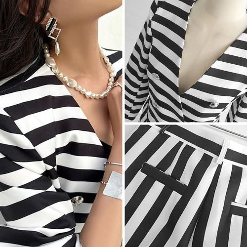 【グラシア】 キャバ スーツ キャバスーツ フォーマルオールインワン・スーツ クール スタイリッシュ ストライプ セットアップ バイカラー フェミニン スタイリッシュ 大人 モード ブラック×ホワイト S M L XL グラシア】 キャバ スーツ キャバスーツ フォーマルオールインワン