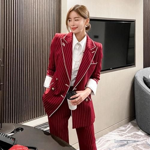 【グラシア】 キャバ ドレス キャバドレス ワンピース ロングドレス クール ストライプ セットアップ パイピング メリハリ すっきり レッド S M L XL_10