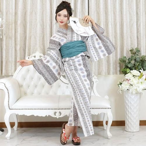 グラシア】 浴衣 兵児帯 鼻緒下駄 3点セット オプティカル模様が個性的