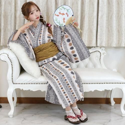 【グラシア】 浴衣 兵児帯 鼻緒下駄 3点セット オプティカル模様が個性的な着姿の浴衣 ブルー フリーサイズ グラシア】 浴衣 兵児帯 鼻緒下駄 3点セット オプティカル模様が個性的