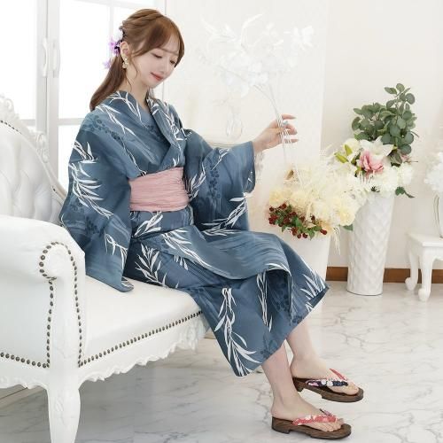 【グラシア】 浴衣 兵児帯 鼻緒下駄 3点セット 墨絵のような落ち着きある柳文様が古典で粋な浴衣 ブルー フリーサイズ グラシア】 浴衣 兵児帯 鼻緒下駄 3点セット 墨絵のような落ち着きある