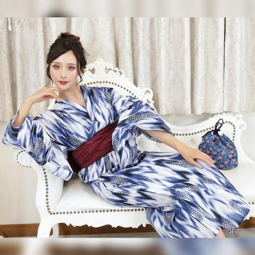 【グラシア】 浴衣 兵児帯 鼻緒下駄 3点セット 着る人の個性を生かす紺色矢がすり浴衣 ブルー フリーサイズ グラシア】 浴衣 兵児帯 鼻緒下駄 3点セット 着る人の個性を生かす紺色