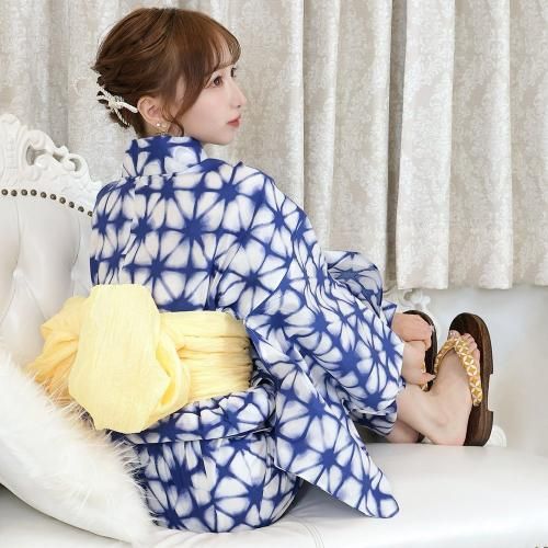 グラシア】 浴衣 兵児帯 鼻緒下駄 3点セット 上品な青色が古典柄が粋