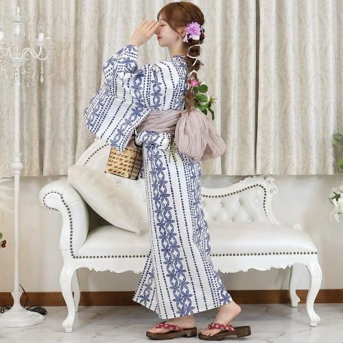 グラシア】 浴衣 兵児帯 鼻緒下駄 3点セット 清楚な美しさが引き立つ花柄