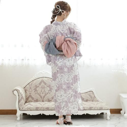 グラシア】 浴衣 兵児帯 鼻緒下駄 3点セット 落ち着きある牡丹が凛と