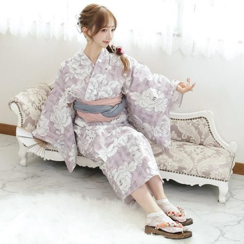 グラシア】 浴衣 兵児帯 鼻緒下駄 3点セット 落ち着きある牡丹が凛と