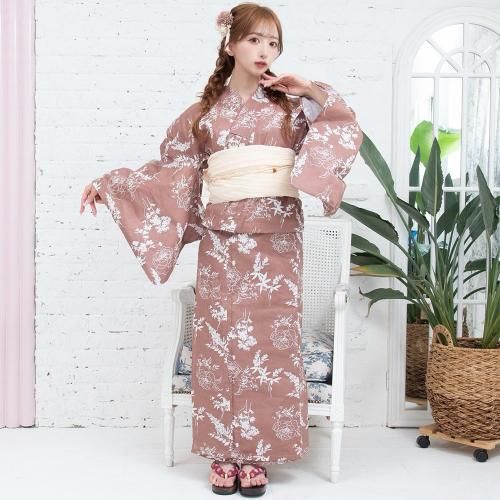 【グラシア】 浴衣 兵児帯 鼻緒下駄 3点セット 涼し気な流水に揺れるコスモス浴衣 ライトブラウン フリーサイズ グラシア】 浴衣 兵児帯 鼻緒下駄 3点セット 涼し気な流水に揺れる