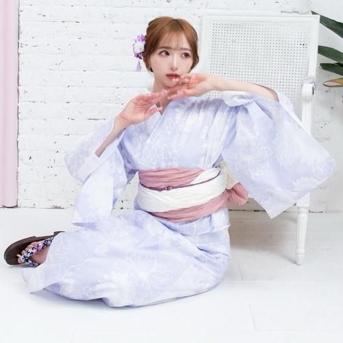 グラシア】 浴衣 兵児帯 鼻緒下駄 3点セット 大ぶりの芍薬の花が柔らかな