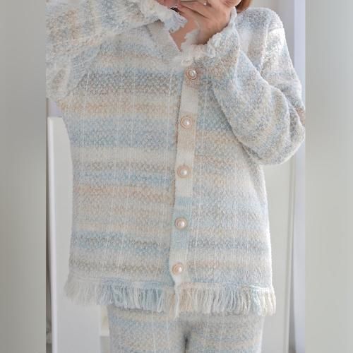 【グラシア】 ルームウェア モコモコ パジャマ 部屋着 パールボタン フリンジ ふんわり パール こなれ感 快適 柔らか ホワイト フリーサイズ グラシア】 ルームウェア モコモコ パジャマ 部屋着 パールボタン