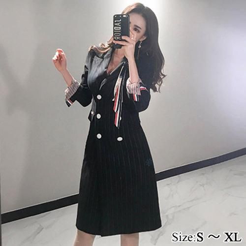 【グラシア】 キャバ ドレス キャバドレス ワンピース ミディアムドレス 2WAY シルエット ストライプ スリット パッド ブラック S M L XL