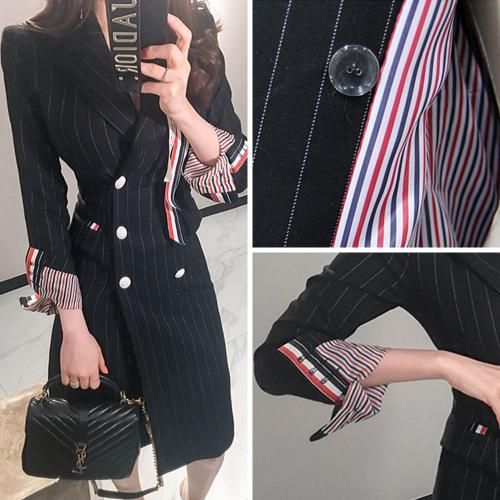 【グラシア】 キャバ ドレス キャバドレス ワンピース ミディアムドレス 2WAY シルエット ストライプ スリット パッド ブラック S M L XL_5