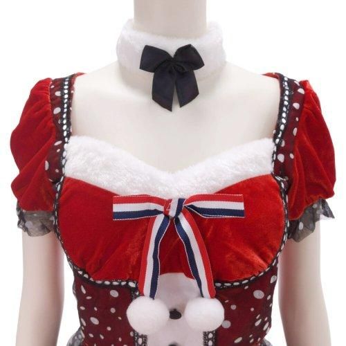 【グラシア】 コスプレ 衣装 コスチューム 仮装 セクシー キュート コス サンタガール ガーリー キュート サテン シルエット チュール デコルテ ドット ふんわり リボン 可愛い ニーハイ ミニ丈 パフスリーブ レッド Mサイズ グラシア】 コスプレ 衣装 コスチューム 仮装 セクシー キュート コス