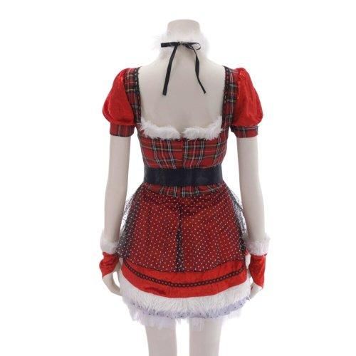 【グラシア】 コスプレ 衣装 コスチューム 仮装 セクシー キュート コス ウエストマーク サンタガール ガーリー キュート チュール ドット ふんわり ベロア リボン 可愛い 大人 チェック パフスリーブ レッド Mサイズ グラシア】 コスプレ 衣装 コスチューム 仮装 セクシー キュート コス