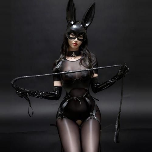 コスプレ 衣装 コスチューム 仮装 セクシー キュート コス バニーガール クロッチ ハード ボディースーツ マット ブラック Mサイズ