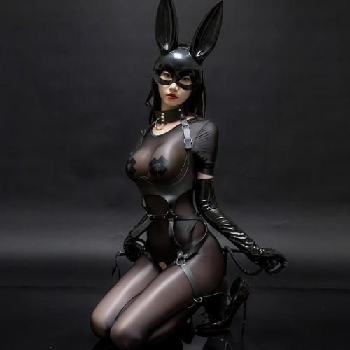 コスプレ 衣装 コスチューム 仮装 セクシー キュート コス バニーガール クロッチ ハード ボディースーツ マット ブラック Mサイズ