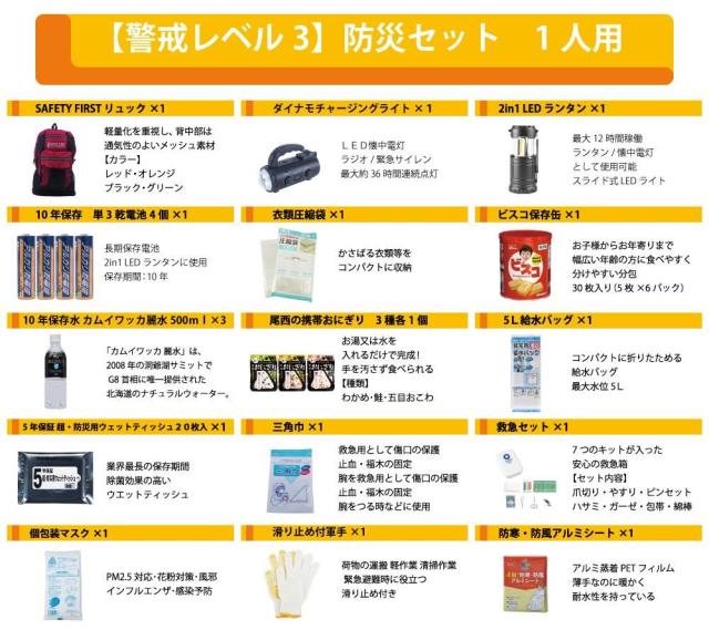 1人用 防災セット 警戒レベル3 避難準備 Safety First 防災グッズ セットの通販はau Pay マーケット イーテイク