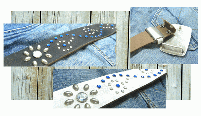 本革ヴィンテージ加工！クロスバックルの本革レザースタッズベルト