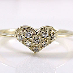 ハートリング ダイヤリング イエローゴールドK18 ピンキーリング 18金  