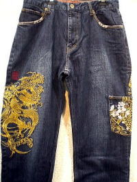 カラクリ魂 和柄デニムパンツ KARAKURI　龍３連ポケット刺繍の通販は