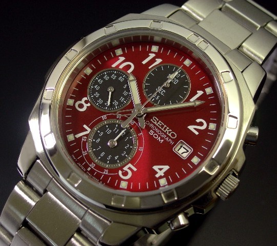 Seiko セイコー クロノグラフ メンズ腕時計 レッド ブラック文字盤 メタルベルト Snd495 海外モデルの通販はau Pay マーケット Bright