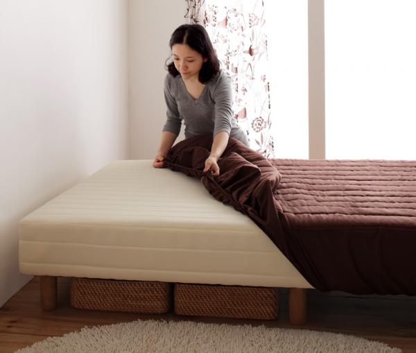 新・色・寝心地が選べる!20色カバーリングマットレスベッド ボンネルコイルマットレスタイプ セミダブル 脚15cm 種類12:モカブラウン 新・色・寝心地が選べる!20色カバーリング