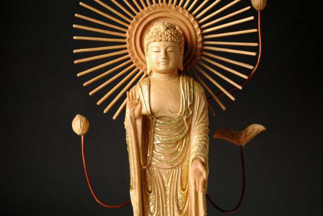 【仏像】【白檀のような高級材：薄香茶木檀】【ご本尊】【水晶眼入り・切り金仏像】釈迦如来（曹洞宗・臨済宗ご本尊）2.0寸 送料無料
