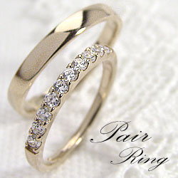 結婚指輪 エタニティリング ダイヤモンド 平打ち ペアリング イエローゴールドK18 マリッジリング 2本セット 18金 送料無料の通販は 106,600円