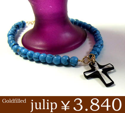 即納 送料無料■【julip】ターコイズ/スワロフスキーフィルドブレスレット/パワーストーン/Goldfilled/14KGF/aut_la