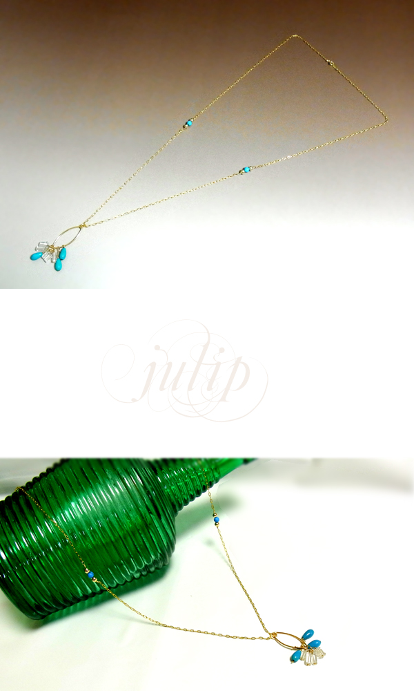 即納 送料無料■【julip】ターコイズ＆クリスタル14Kゴールドフィルドネックレス/ロングネックレス/Goldfilled/14KGF/aut_la_2