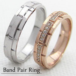 結婚指輪 バンドデザイン ダイヤモンド ペアリング ピンクゴールドK18 ホワイトゴールドK18 マリッジリング 18金 2本セット 送料無料の通販は