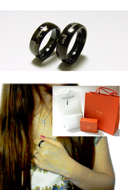 送料無料【vie】ペアステンレスリング/ヴィー/刻印可能/2個セット/指輪/ブラック/ハード/