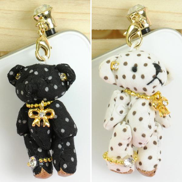 【匿名配送／チェック柄】Crystalおリボンアクセサリーテディベアストラップ SWAROVSKI 携帯ストラップ ベアー くまさん リボンつき ゴールド