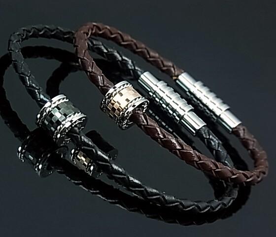 LION HEART/ライオンハート【ステンレスアクセ】ペアブレスレット レザーブレスレット ブラック　04B121SM/04B121SL（送料無料）