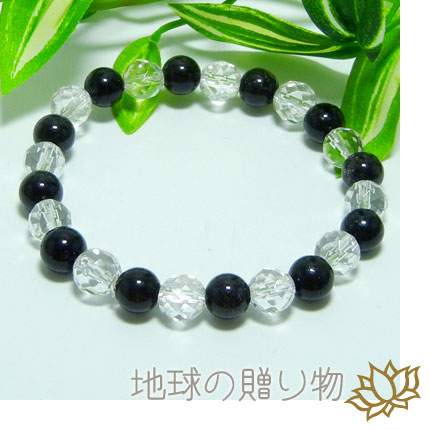 仕事がスムーズ・漆黒ブラックルチル8ｍｍ&ヒマラヤ水晶ブレスレットの通販は