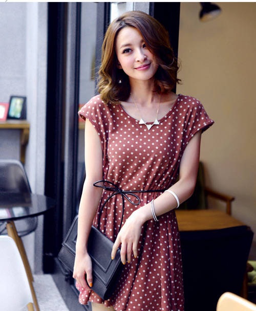 メール便送料無料 ドット柄 半袖 ニット ワンピース ウエストマーク 紐ベルト Set 水玉柄 レトロ ミニワンピ の通販はau Pay マーケット ダイシン １