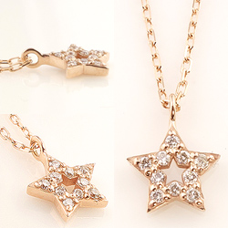 Lilasリラスターダイヤモンドネックレス18K イエローゴールド星モチーフ