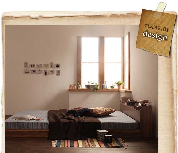 棚・コンセント付きフロアベッド[Claire][クレール]プレミアムボンネル