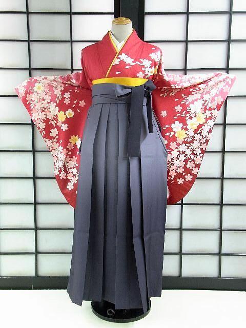 往復送料無料/全部揃って安心/フルセット★卒業式袴レンタルセット★赤地に桜柄no20